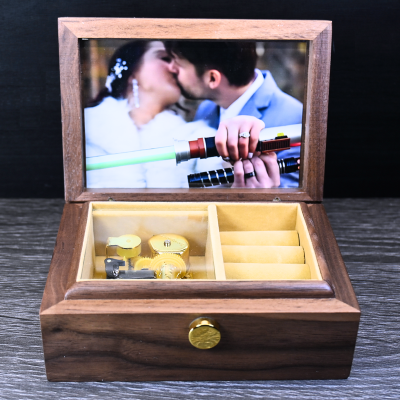 Load image into Gallery viewer, Classic Music Box Modern Luxury Finish Jewelry Box Acrylic Photo Frame Music Box Automatic Wind-Up Wooden You are my Sunshine 18-Note
