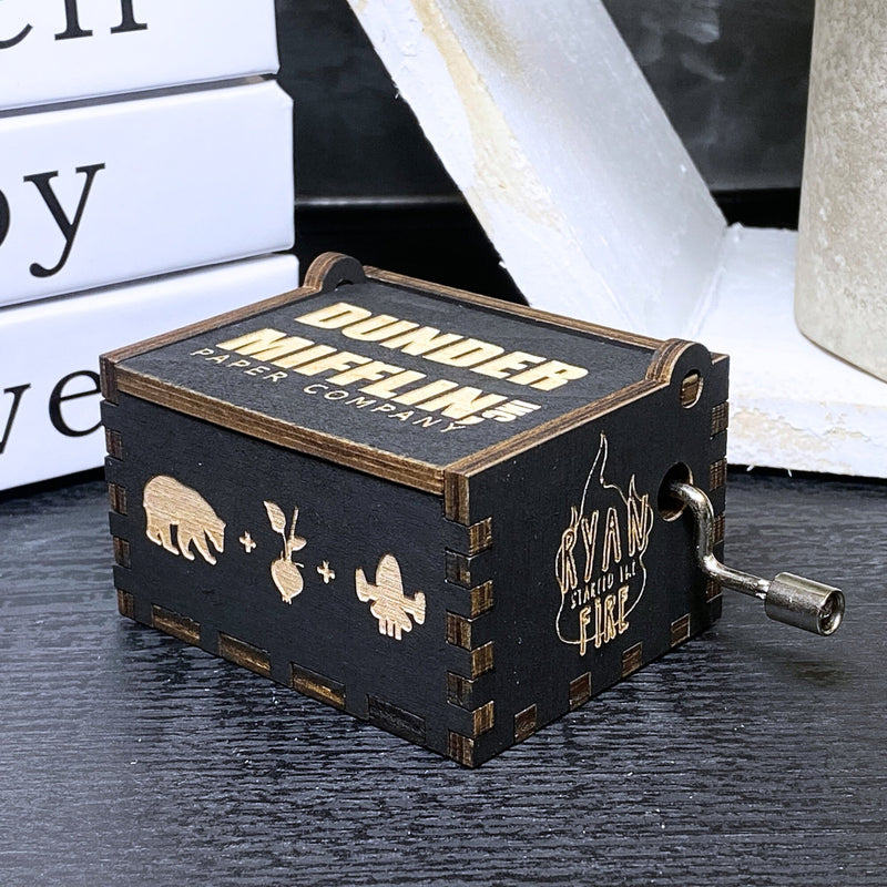 Load image into Gallery viewer, The Office Music Box Tv Show Dunder Mifflin Michael Scott Dwight Manual Crank Wood Custom Funny Unique Keepsake Gift Idea Bears Beets V.1
