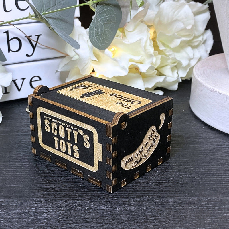 Load image into Gallery viewer, The Office Music Box Wood TV Show Dunder Mifflin Michael Scott Dwight Manual Crank Custom Personal Handmade Funny Unique Keepsake Gift Idea
