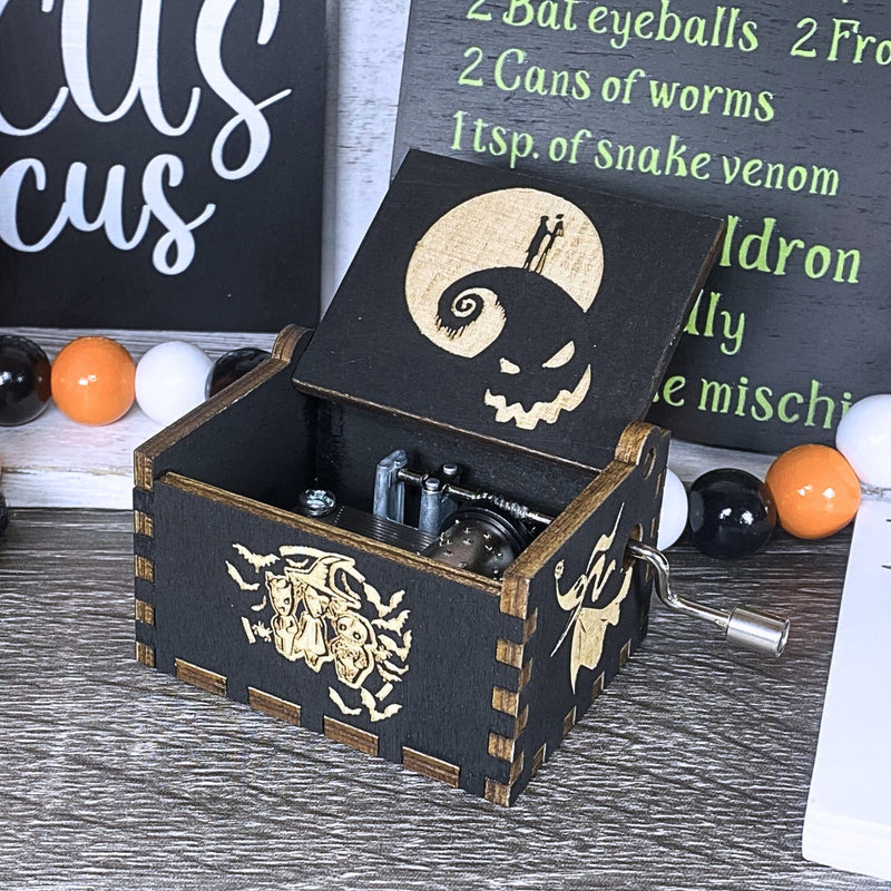 Load image into Gallery viewer, NIGHTMARE BEFORE Christmas Music Box This is Halloween Music Box NMBC Manual Crank Wooden Custom Handmade Keepsake Idea Birthday Wedding
