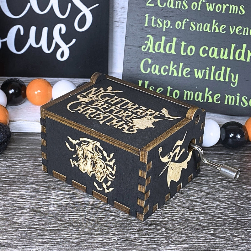 Load image into Gallery viewer, NIGHTMARE BEFORE Christmas Music Box This is Halloween Music Box NMBC Manual Crank Wooden Custom Handmade Keepsake Idea Birthday Wedding
