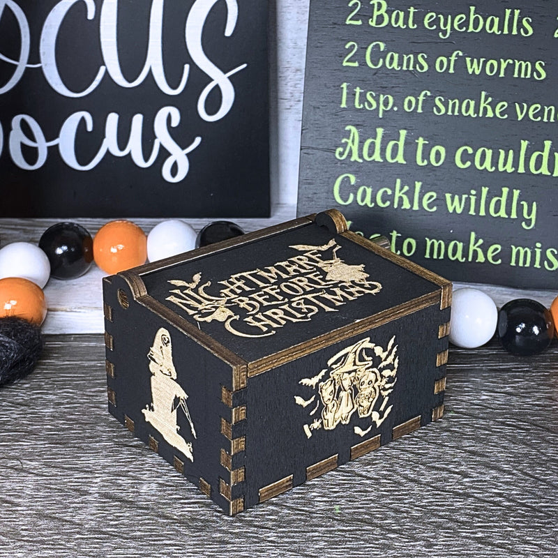 Load image into Gallery viewer, NIGHTMARE BEFORE Christmas Music Box This is Halloween Music Box NMBC Manual Crank Wooden Custom Handmade Keepsake Idea Birthday Wedding
