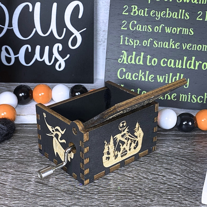 Load image into Gallery viewer, NIGHTMARE BEFORE Christmas Music Box This is Halloween Music Box NMBC Manual Crank Wooden Custom Handmade Keepsake Idea Birthday Wedding
