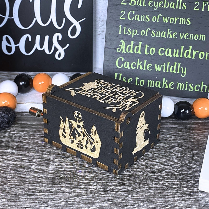 Load image into Gallery viewer, NIGHTMARE BEFORE Christmas Music Box This is Halloween Music Box NMBC Manual Crank Wooden Custom Handmade Keepsake Idea Birthday Wedding
