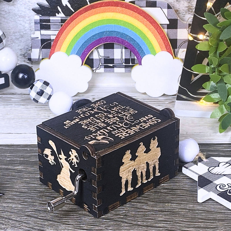 Load image into Gallery viewer, SOMEWHERE OVER the RAINBOW Music Box Manual Crank Wood Follow the Yellow Brick Road No Place Like Home Wizard of Oz Birthday Gift Idea V.2
