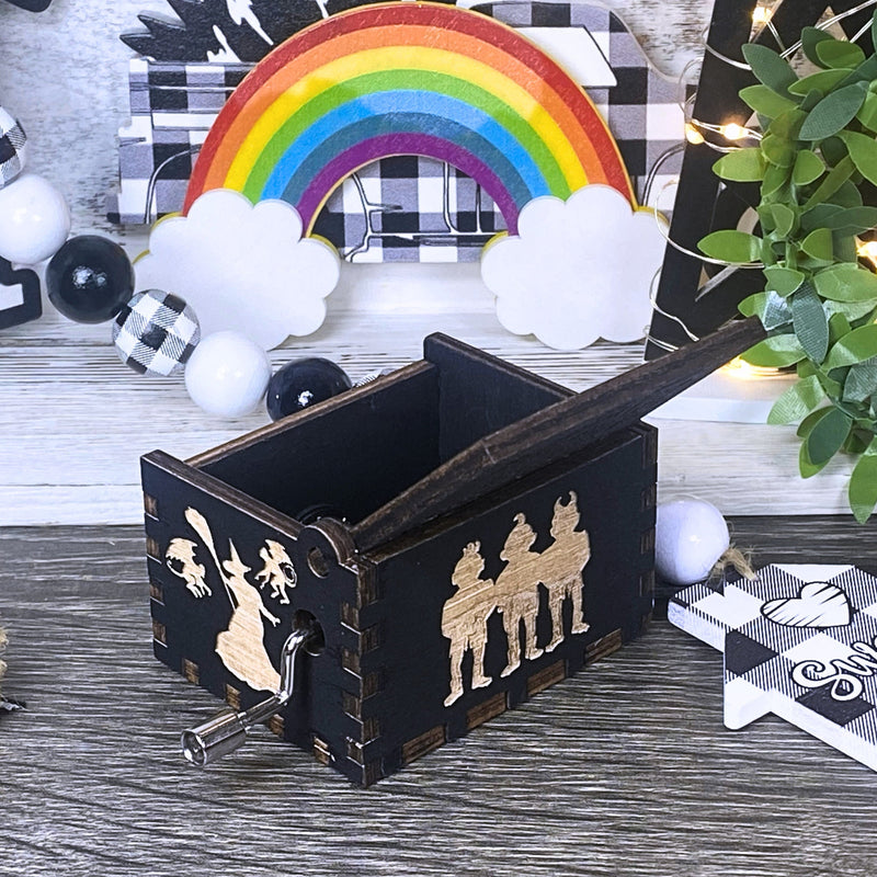 Load image into Gallery viewer, SOMEWHERE OVER the RAINBOW Music Box Manual Crank Wood Follow the Yellow Brick Road No Place Like Home Wizard of Oz Birthday Gift Idea V.2
