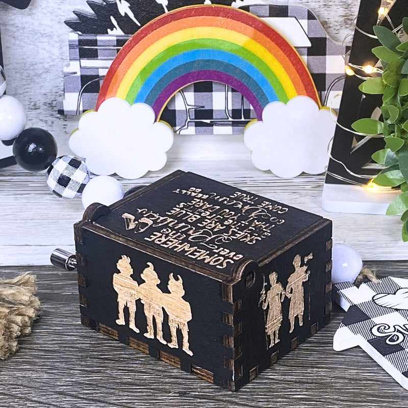 Load image into Gallery viewer, SOMEWHERE OVER the RAINBOW Music Box Manual Crank Wood Follow the Yellow Brick Road No Place Like Home Wizard of Oz Birthday Gift Idea V.2
