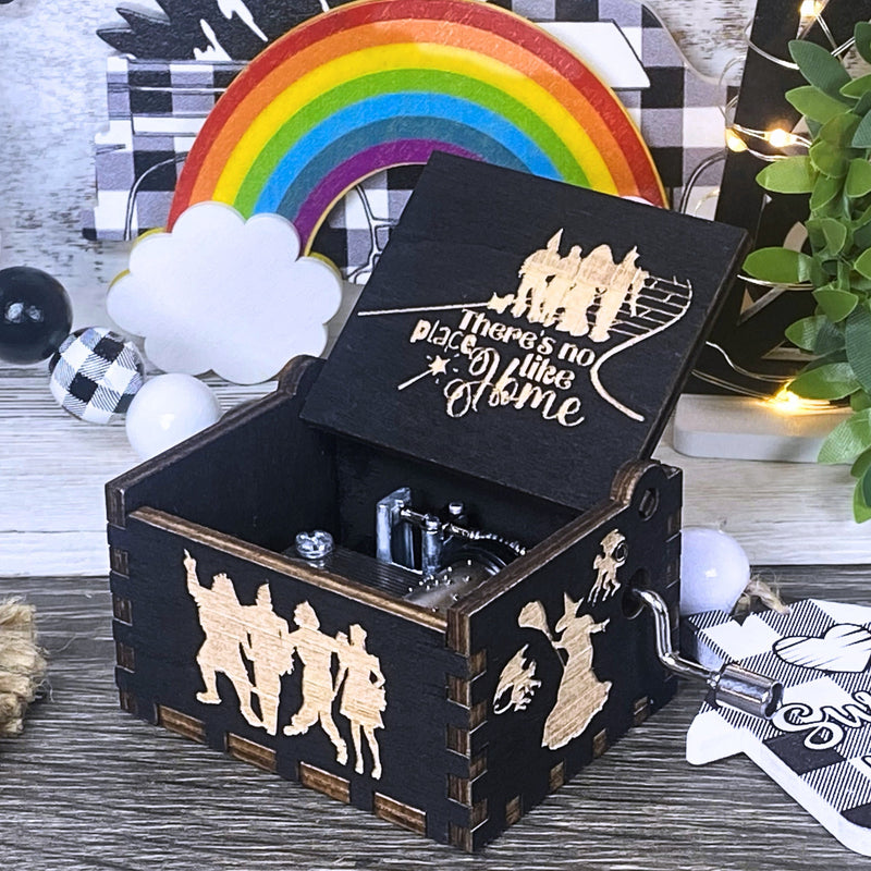 Load image into Gallery viewer, SOMEWHERE OVER the RAINBOW Music Box Manual Crank Wood Follow the Yellow Brick Road No Place Like Home Wizard of Oz Birthday Gift Idea V.2
