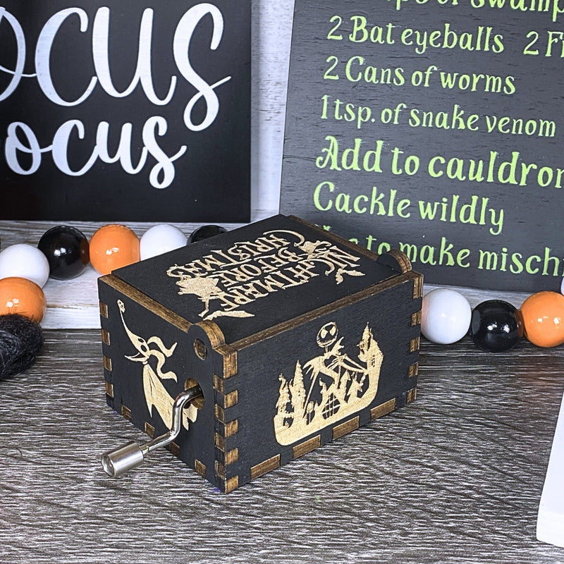 Load image into Gallery viewer, NIGHTMARE BEFORE Christmas Music Box This is Halloween Music Box NMBC Manual Crank Wooden Custom Handmade Keepsake Idea Birthday Wedding
