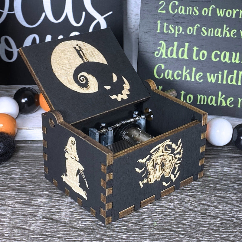 Load image into Gallery viewer, NIGHTMARE BEFORE Christmas Music Box This is Halloween Music Box NMBC Manual Crank Wooden Custom Handmade Keepsake Idea Birthday Wedding
