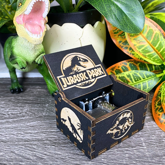 JURASSIC PARK Music Box Wood Manual Crank Engraved Personalize Custom Birthday Anniversary Unique Gift Engagement Gift Wedding Handmade V.1