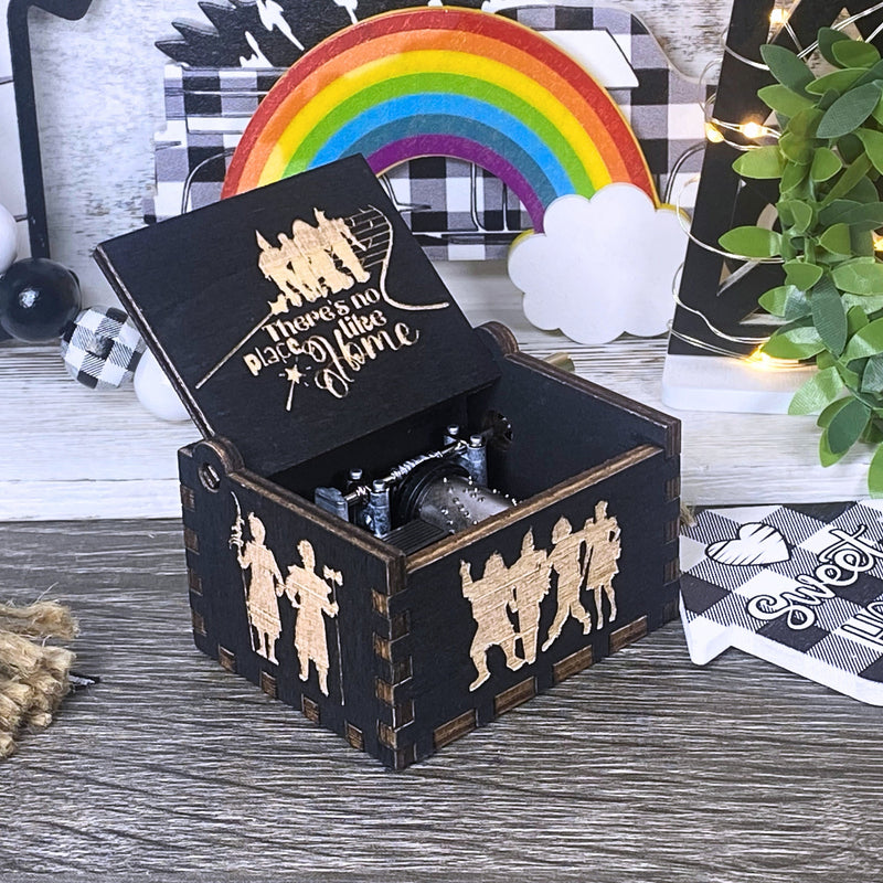 Load image into Gallery viewer, SOMEWHERE OVER the RAINBOW Music Box Manual Crank Wood Follow the Yellow Brick Road No Place Like Home Wizard of Oz Birthday Gift Idea V.2
