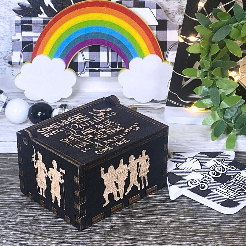 Load image into Gallery viewer, SOMEWHERE OVER the RAINBOW Music Box Manual Crank Wood Follow the Yellow Brick Road No Place Like Home Wizard of Oz Birthday Gift Idea V.2
