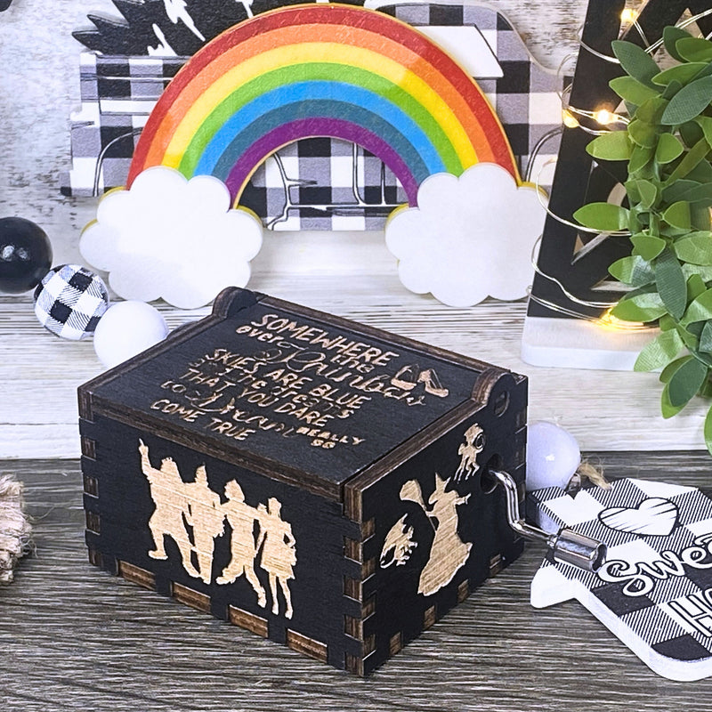 Load image into Gallery viewer, SOMEWHERE OVER the RAINBOW Music Box Manual Crank Wood Follow the Yellow Brick Road No Place Like Home Wizard of Oz Birthday Gift Idea V.2
