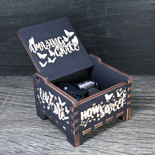 Amazing Grace Music Box Automatic Wind-Up Wood Engrave Custom Personalize Unique Keepsake Gift Idea Birthday Anniversary Handmade Text Auto