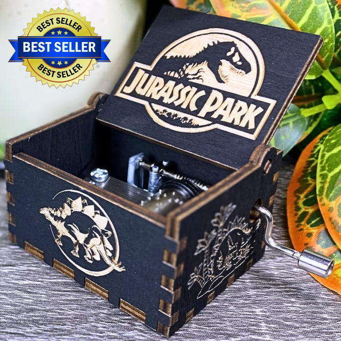 JURASSIC PARK Music Box Wood Manual Crank Engraved Personalize Custom Birthday Anniversary Unique Gift Engagement Gift Wedding Handmade V.1