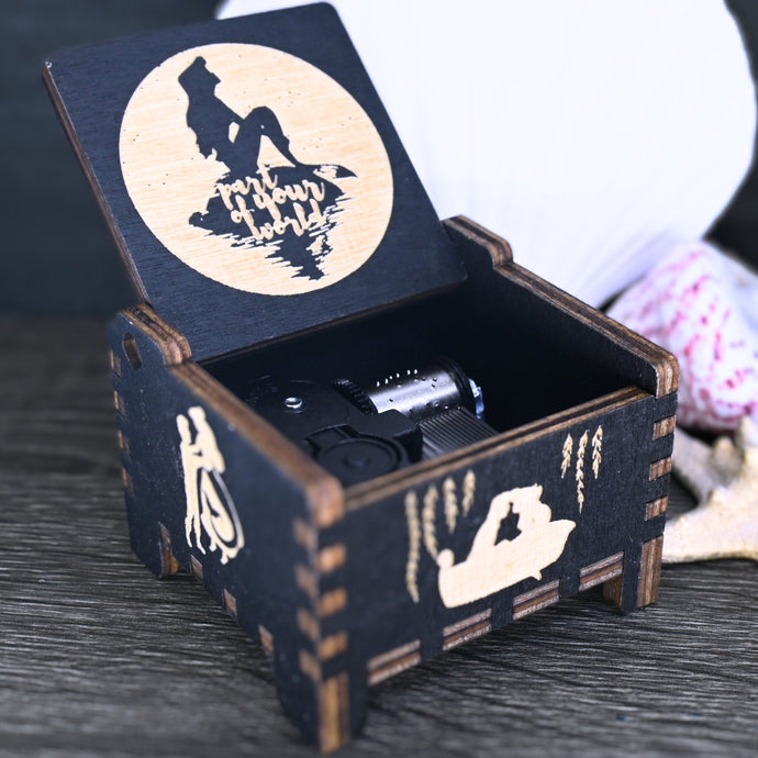 The Little Mermaid Music Box | Part of Your World Handmade Wooden Automatic Wind-Up Auto Engraved Custom | Birthday Wedding Anniversary