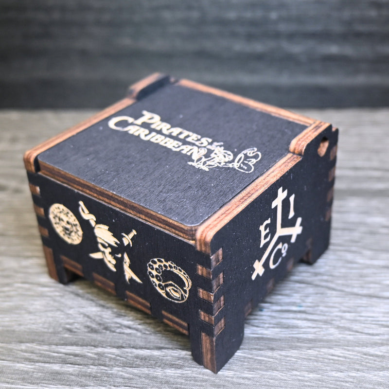 Load image into Gallery viewer, Pirates of the Caribbean Music Box Manual Crank Wood Custom Personalize Gift Engagement Birthday Wedding Anniversary Davy Jones Lullaby Song
