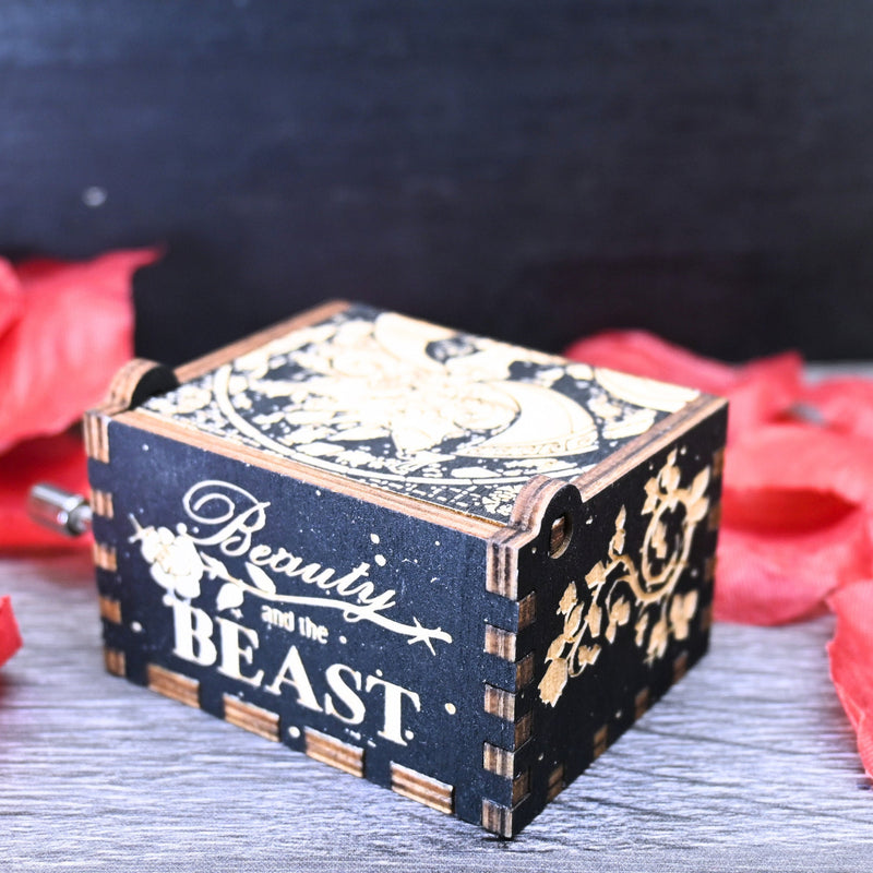 Load image into Gallery viewer, Beauty and the Beast Music Box Manual Crank Wood Custom Personal Engagement Wedding Anniversary Song Tale as Old As Time THE ENCHANTRESS
