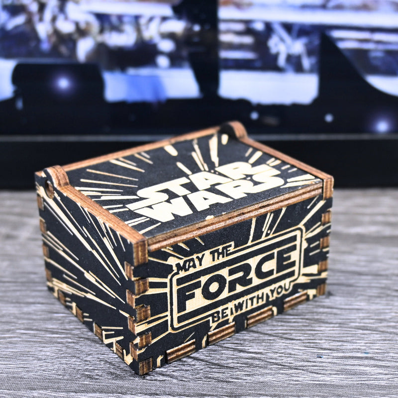 Load image into Gallery viewer, Star Wars Music Box Manual Crank Wooden Gift Birthday Wedding Anniversary May the Force be with You LIGHTSPEED Millenium Falcon Vader At-At
