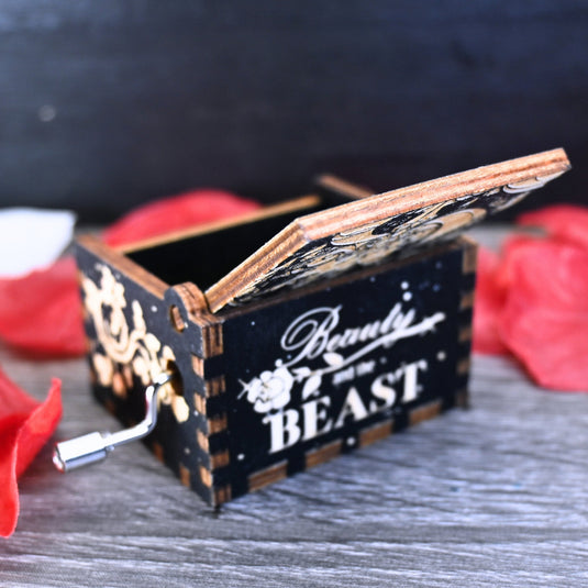 Beauty and the Beast Music Box Manual Crank Wood Custom Personal Engagement Wedding Anniversary Song Tale as Old As Time THE ENCHANTRESS