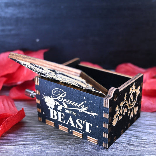 Beauty and the Beast Music Box Manual Crank Wood Custom Personal Engagement Wedding Anniversary Song Tale as Old As Time THE ENCHANTRESS