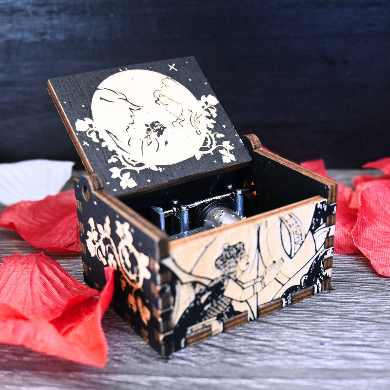 Load image into Gallery viewer, Beauty and the Beast Music Box Manual Crank Wood Custom Personal Engagement Wedding Anniversary Song Tale as Old As Time THE ENCHANTRESS
