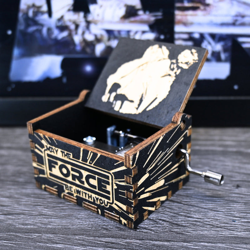 Load image into Gallery viewer, Star Wars Music Box Manual Crank Wooden Gift Birthday Wedding Anniversary May the Force be with You LIGHTSPEED Millenium Falcon Vader At-At
