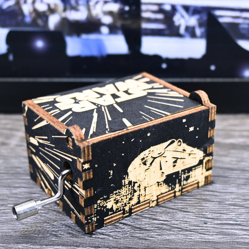 Load image into Gallery viewer, Star Wars Music Box Manual Crank Wooden Gift Birthday Wedding Anniversary May the Force be with You LIGHTSPEED Millenium Falcon Vader At-At
